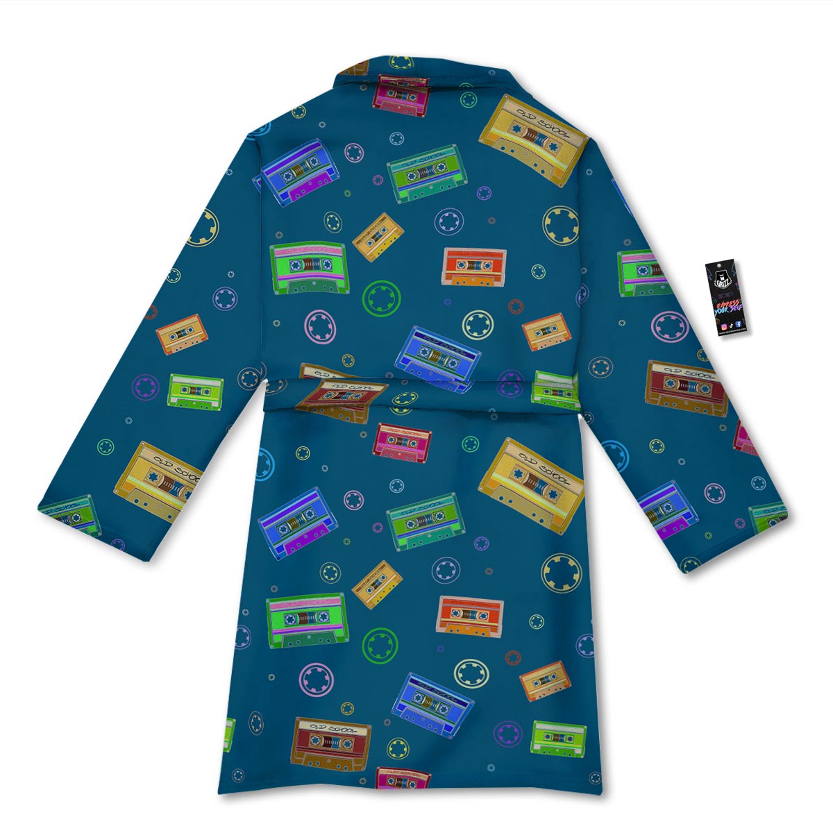 Cassette Tape Retro Print Pattern Bathrobe-grizzshop