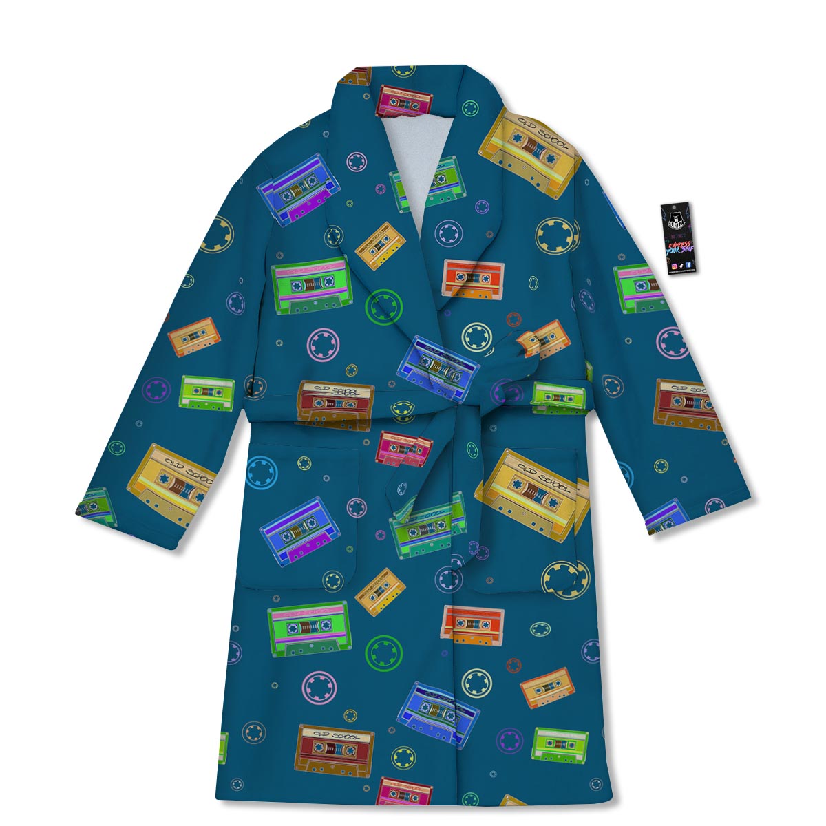 Cassette Tape Retro Print Pattern Bathrobe-grizzshop
