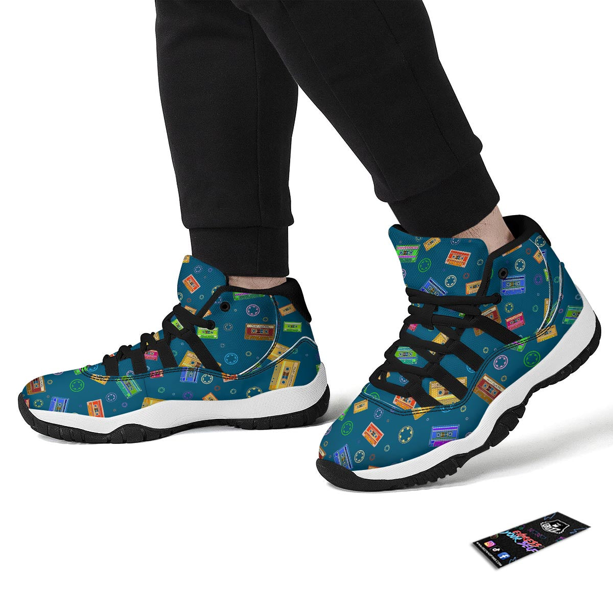 Cassette Tape Retro Print Pattern Black Bball Shoes-grizzshop