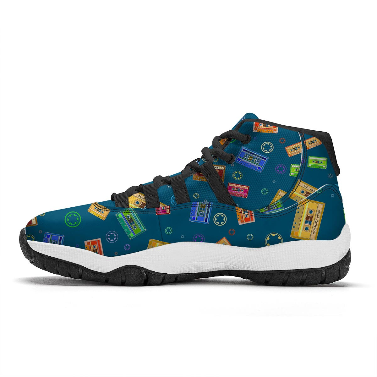 Cassette Tape Retro Print Pattern Black Bball Shoes-grizzshop