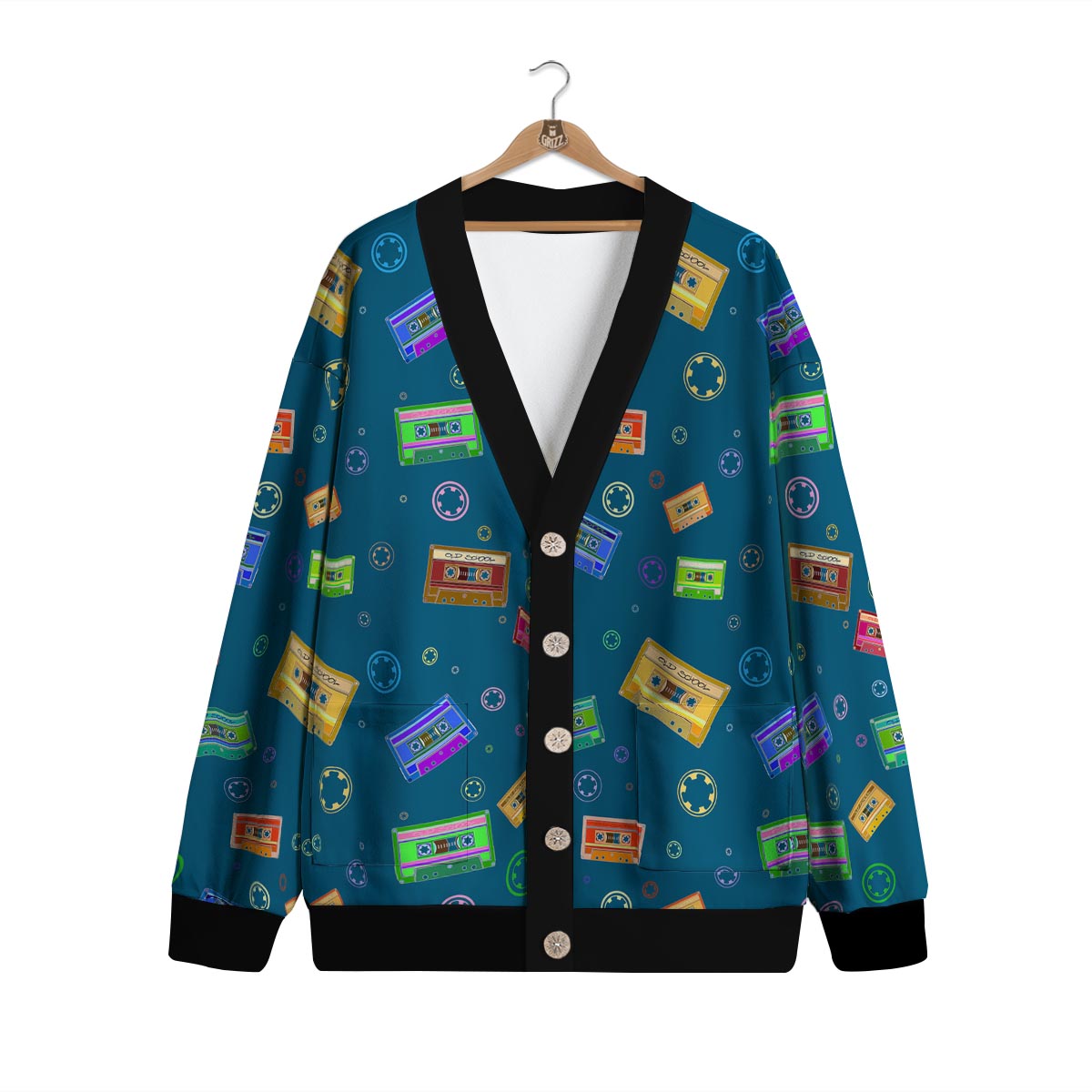 Cassette Tape Retro Print Pattern Cardigan-grizzshop