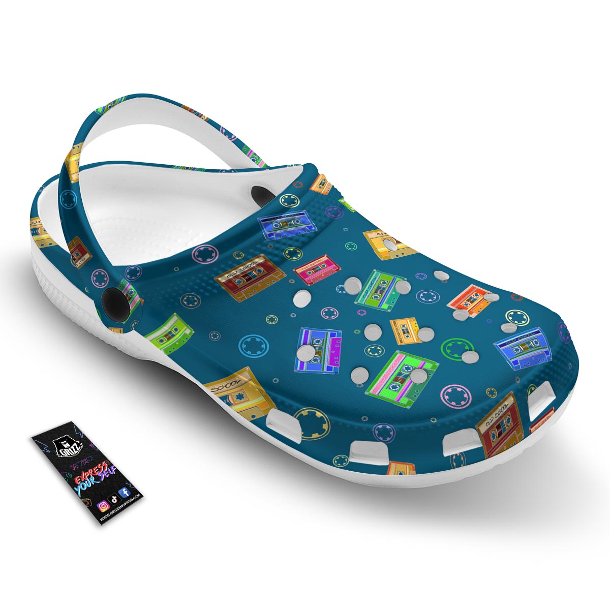 Cassette Tape Retro Print Pattern Clog-grizzshop