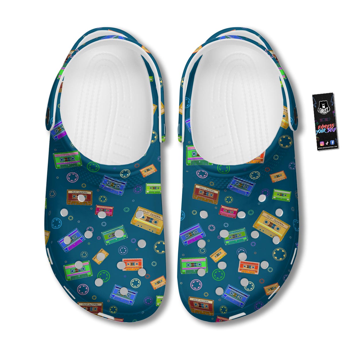 Cassette Tape Retro Print Pattern Clog-grizzshop