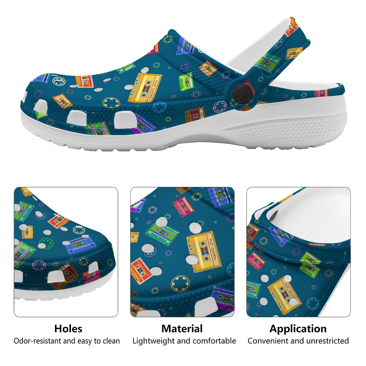 Cassette Tape Retro Print Pattern Clog-grizzshop