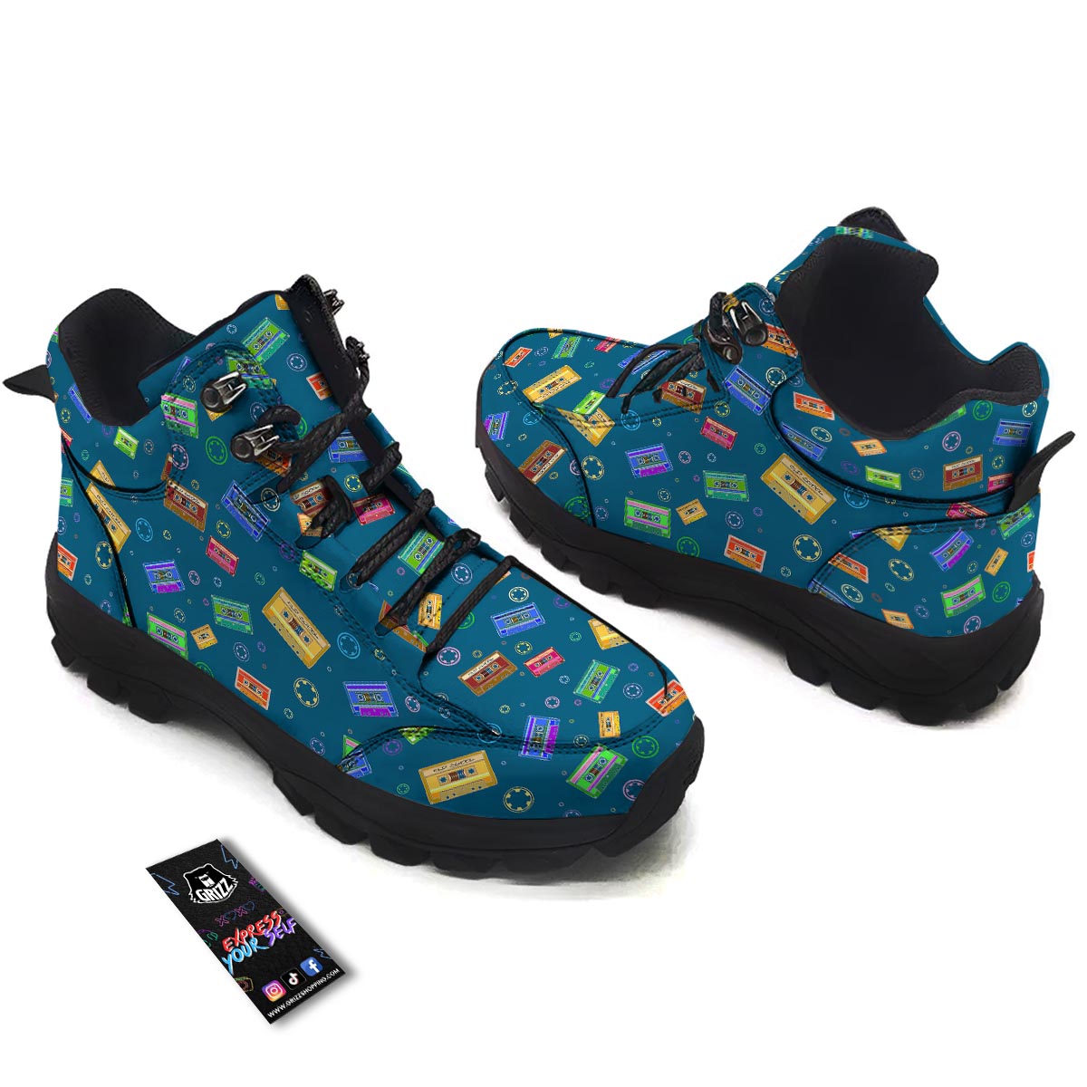 Cassette Tape Retro Print Pattern Hiking Shoes-grizzshop