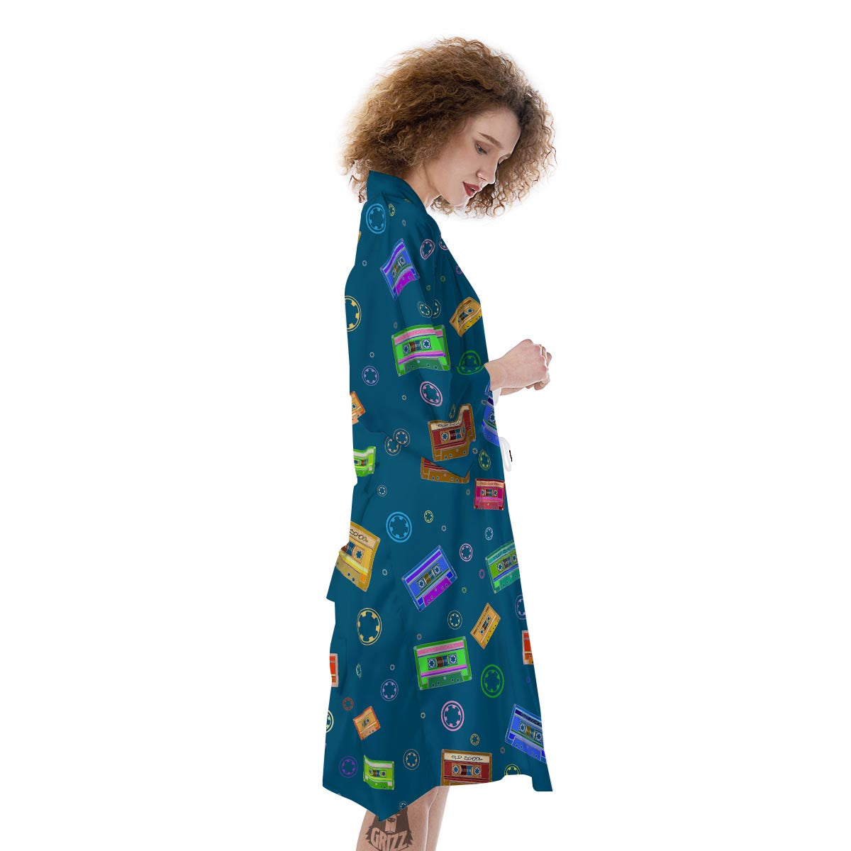 Cassette Tape Retro Print Pattern Kimono-grizzshop