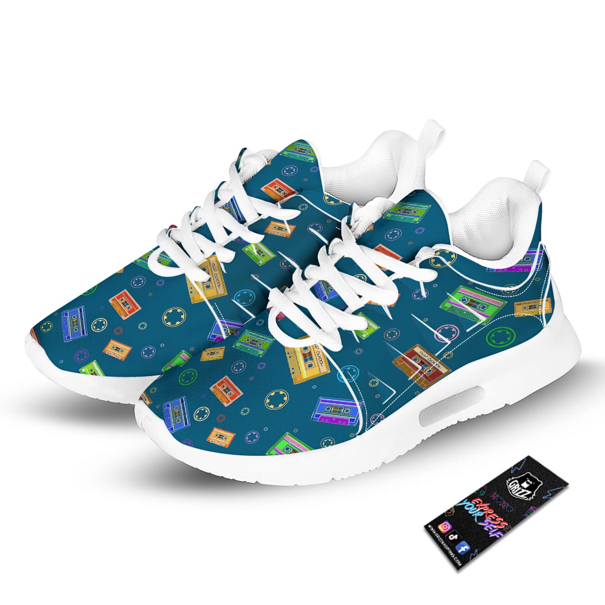 Cassette Tape Retro Print Pattern Tennis Shoes-grizzshop