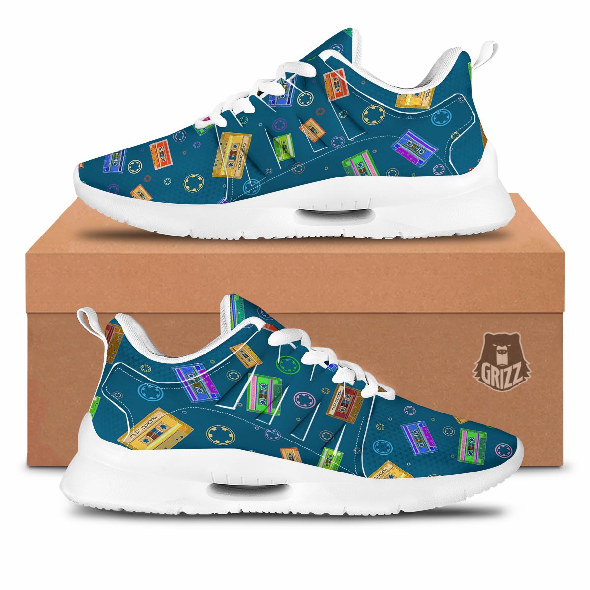 Cassette Tape Retro Print Pattern Tennis Shoes-grizzshop
