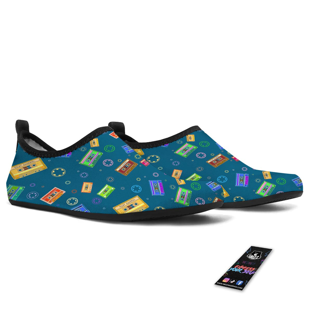 Cassette Tape Retro Print Pattern Water Shoes-grizzshop