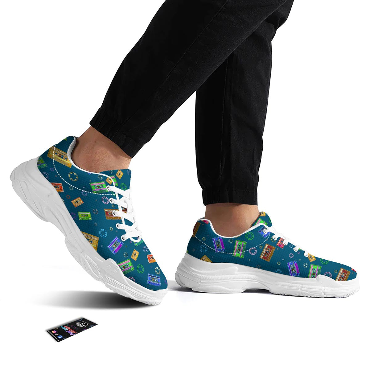 Cassette Tape Retro Print Pattern White Chunky Shoes-grizzshop