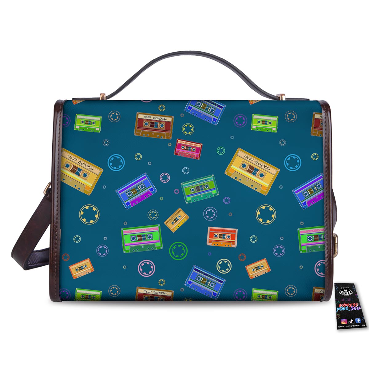 Cassette Tape Retro Print Pattern Women's Satchel Bag-grizzshop