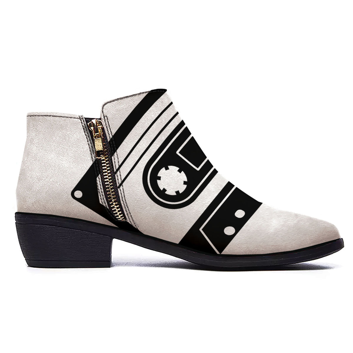 Cassette Tape White And Black Print Ankle Boots-grizzshop