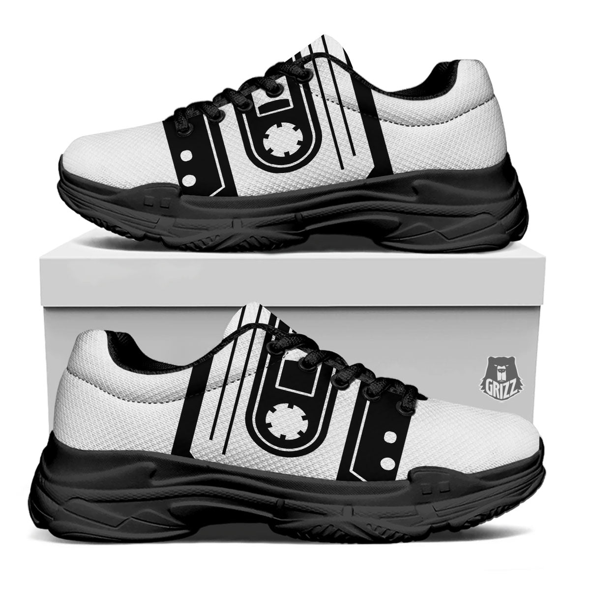 Cassette Tape White And Black Print Black Chunky Shoes-grizzshop