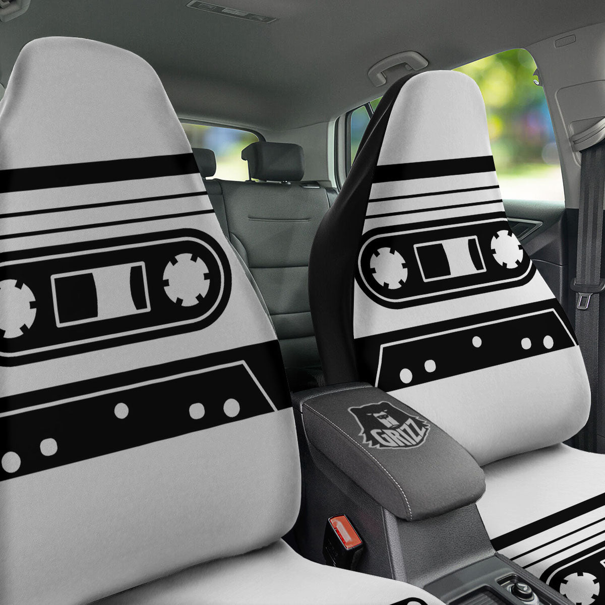 Cassette Tape White And Black Print Car Seat Covers-grizzshop