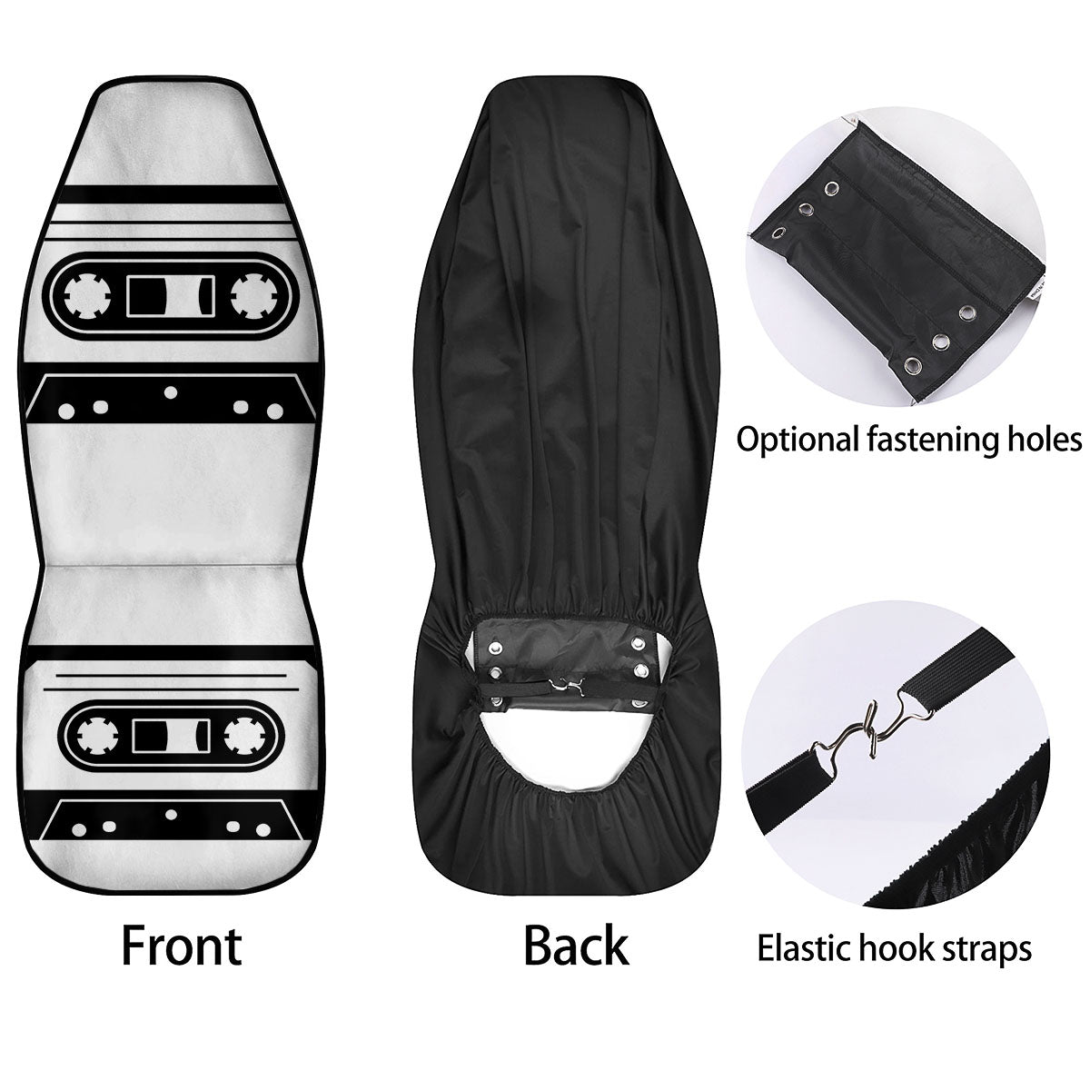 Cassette Tape White And Black Print Car Seat Covers-grizzshop