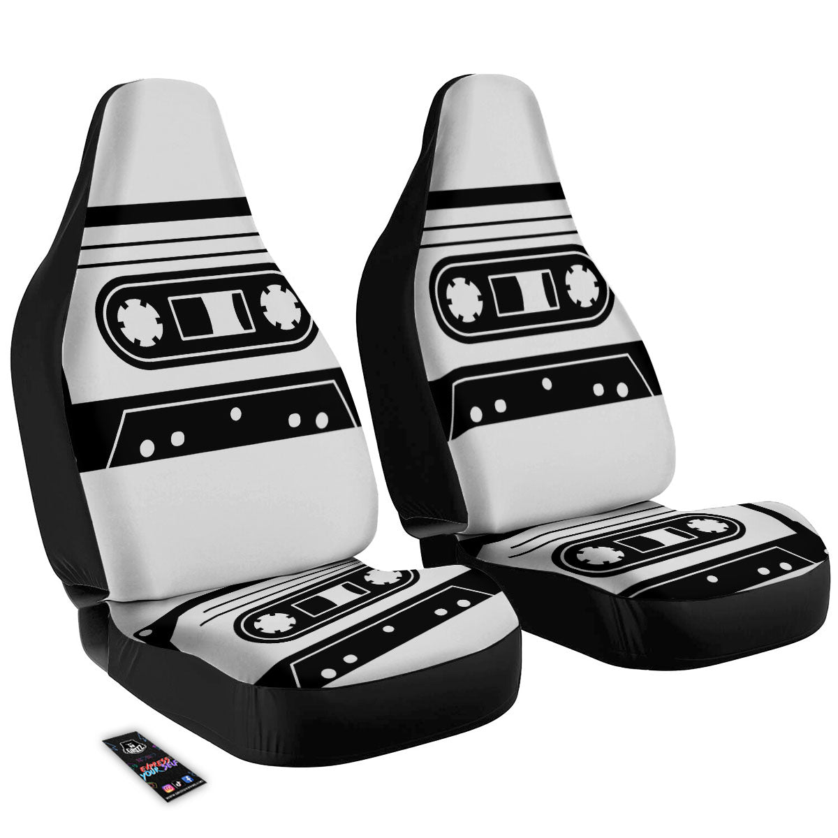 Cassette Tape White And Black Print Car Seat Covers-grizzshop