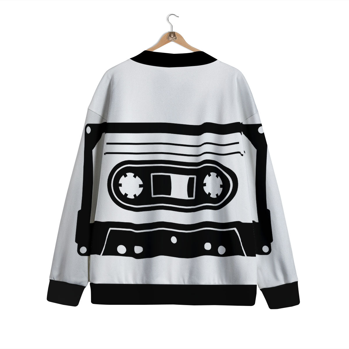 Cassette Tape White And Black Print Cardigan-grizzshop