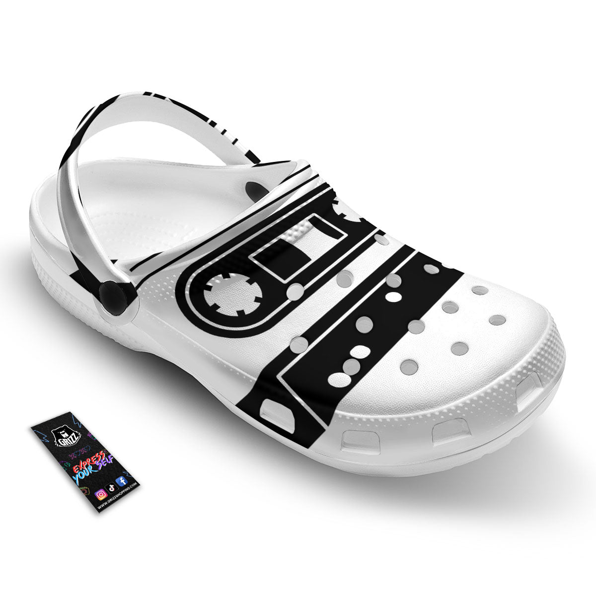Cassette Tape White And Black Print Clog-grizzshop