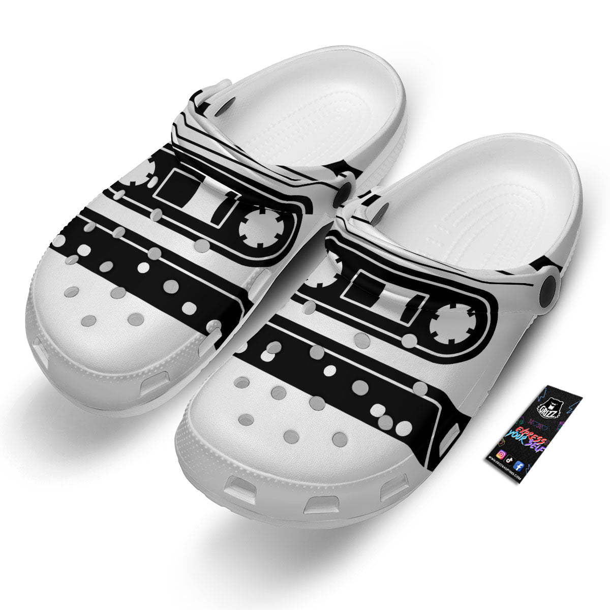 Cassette Tape White And Black Print Clog-grizzshop