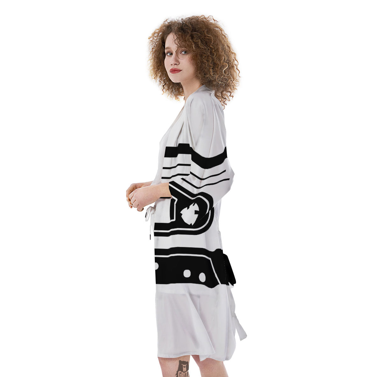 Cassette Tape White And Black Print Kimono-grizzshop