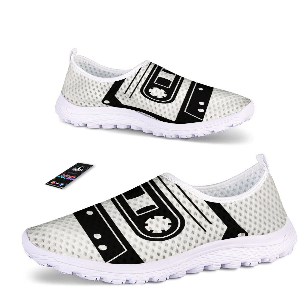 Cassette Tape White And Black Print Nurse Shoes-grizzshop
