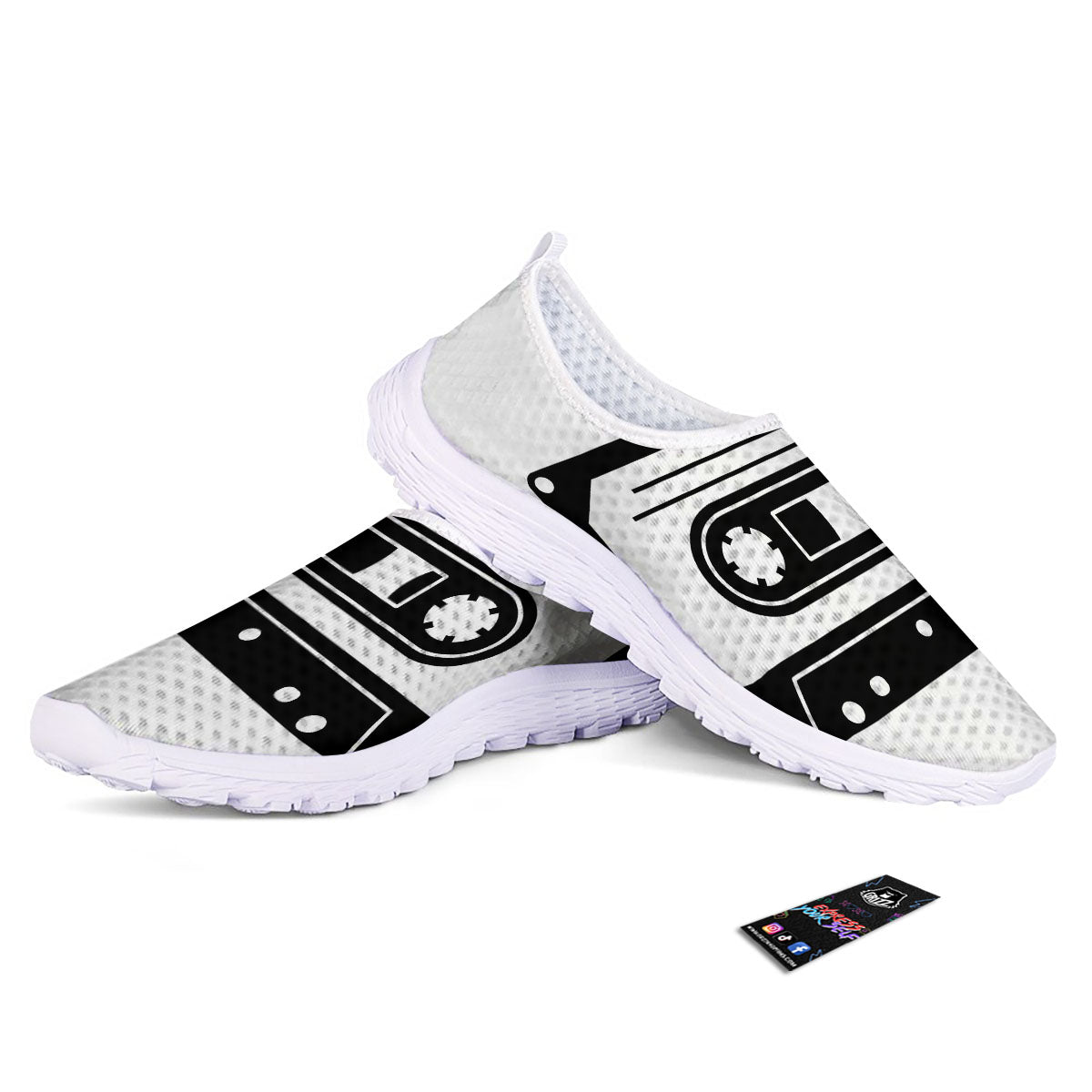 Cassette Tape White And Black Print Nurse Shoes-grizzshop