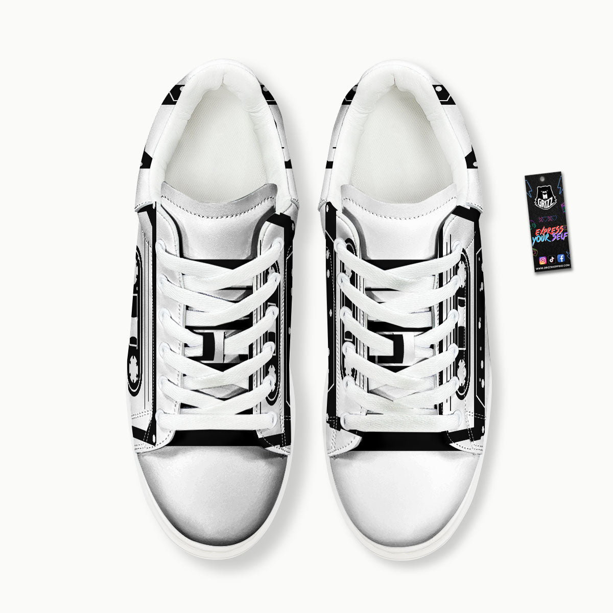 Cassette Tape White And Black Print Platform Shoes-grizzshop