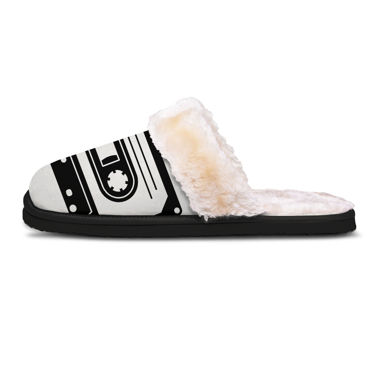 Cassette Tape White And Black Print Slippers-grizzshop