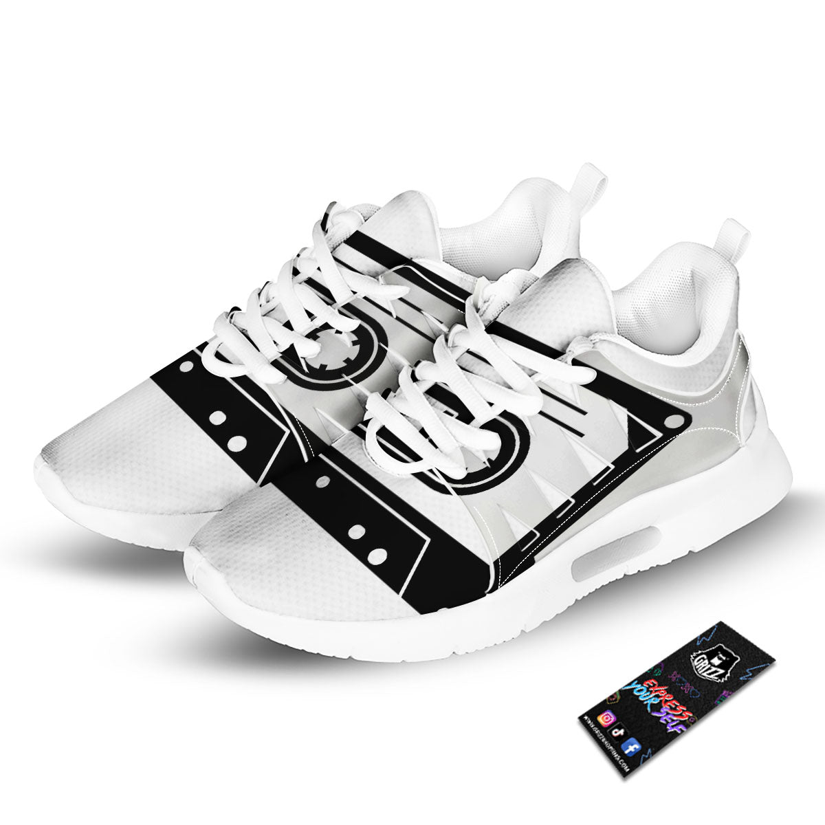 Cassette Tape White And Black Print Tennis Shoes-grizzshop