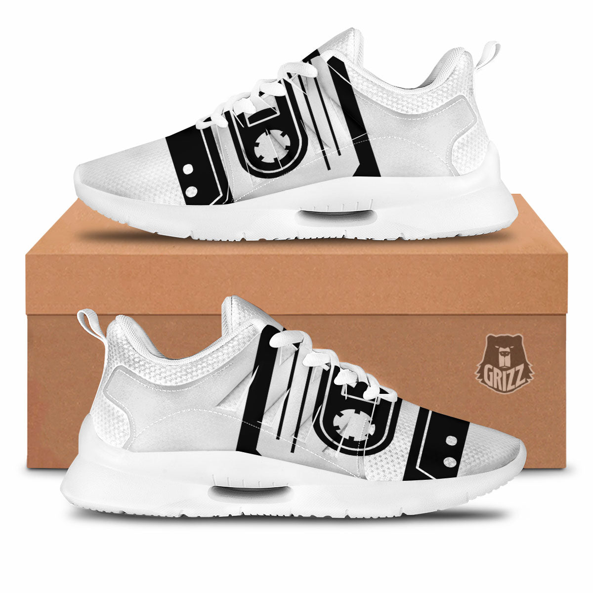 Cassette Tape White And Black Print Tennis Shoes-grizzshop