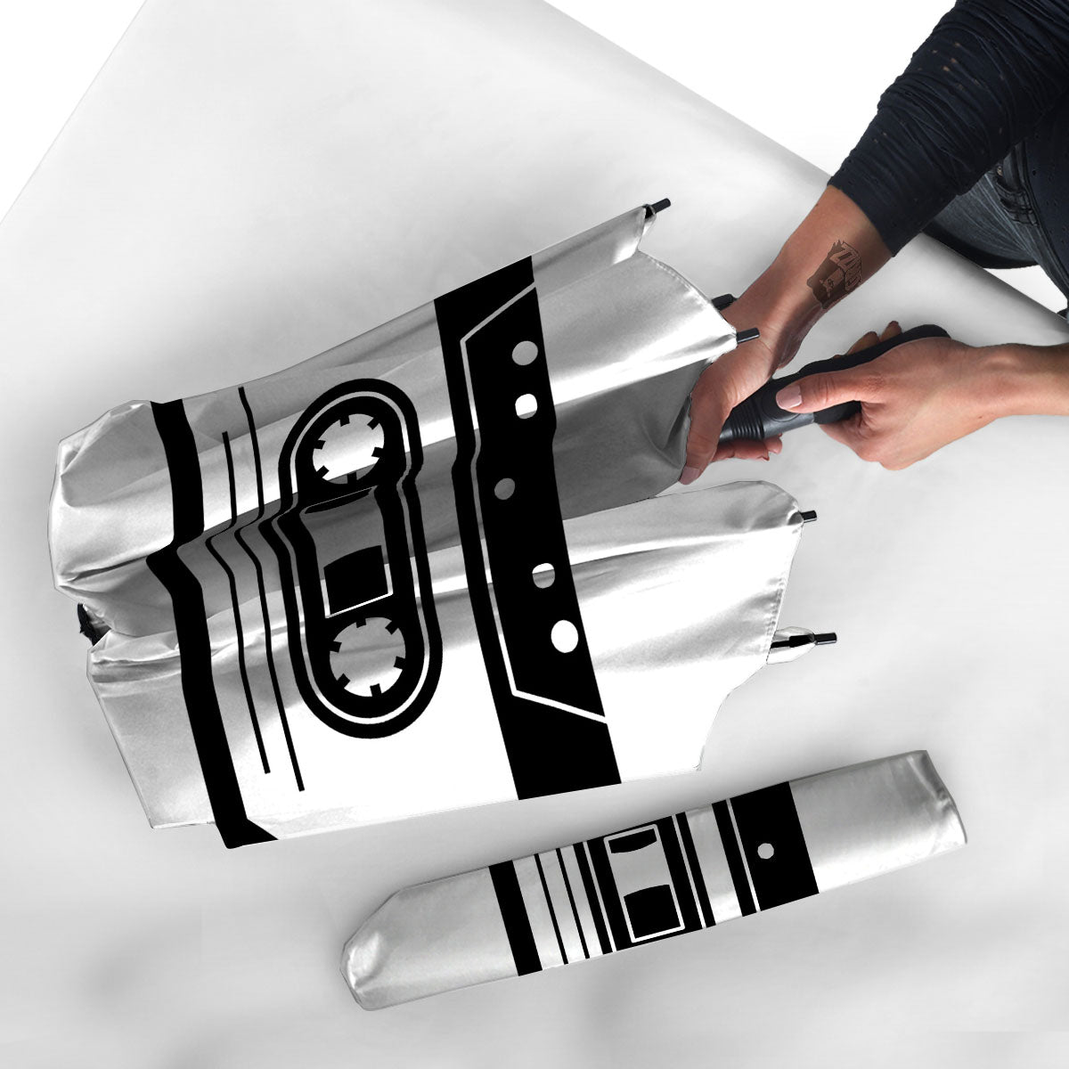 Cassette Tape White And Black Print Umbrella-grizzshop