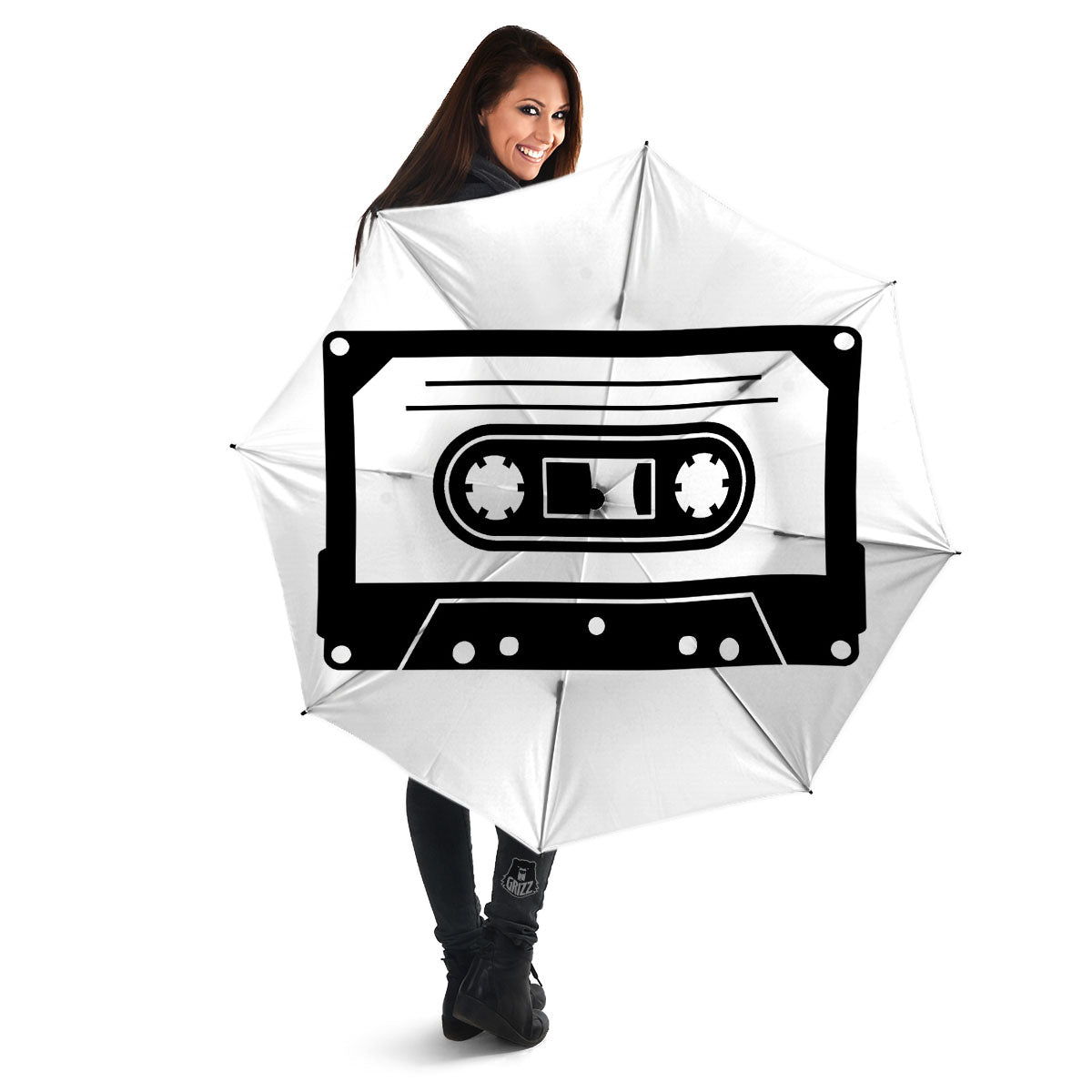 Cassette Tape White And Black Print Umbrella-grizzshop