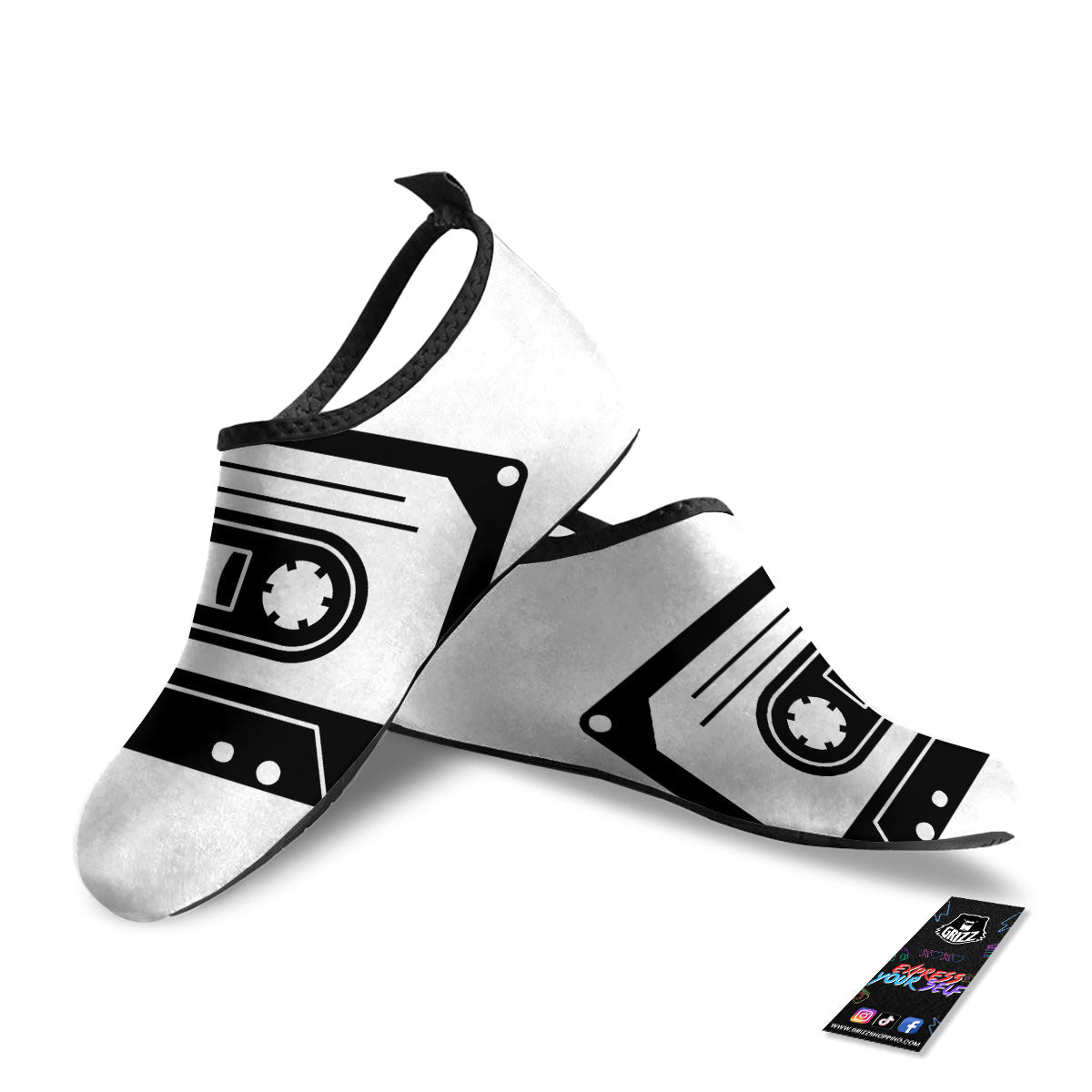 Cassette Tape White And Black Print Water Shoes-grizzshop