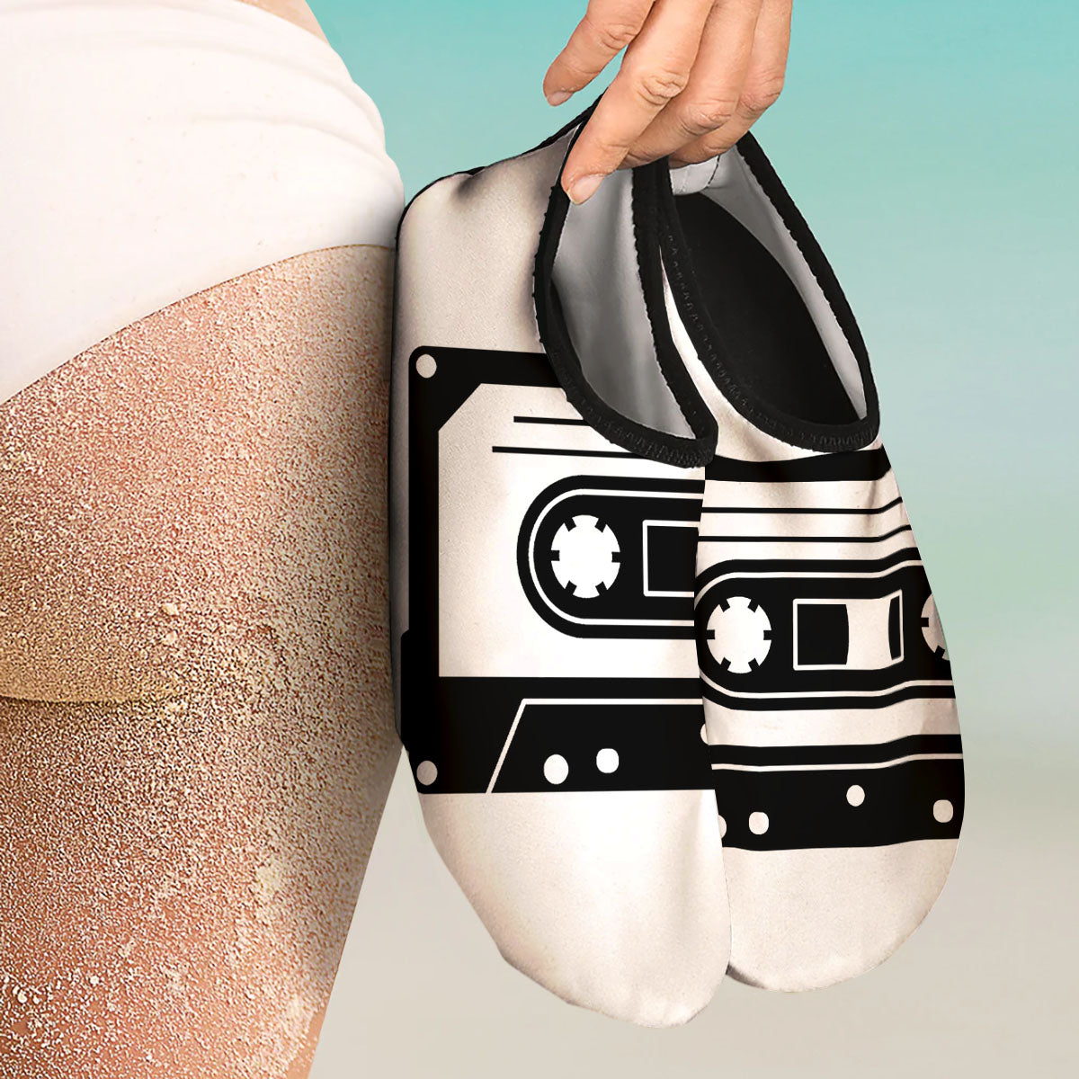 Cassette Tape White And Black Print Water Shoes-grizzshop