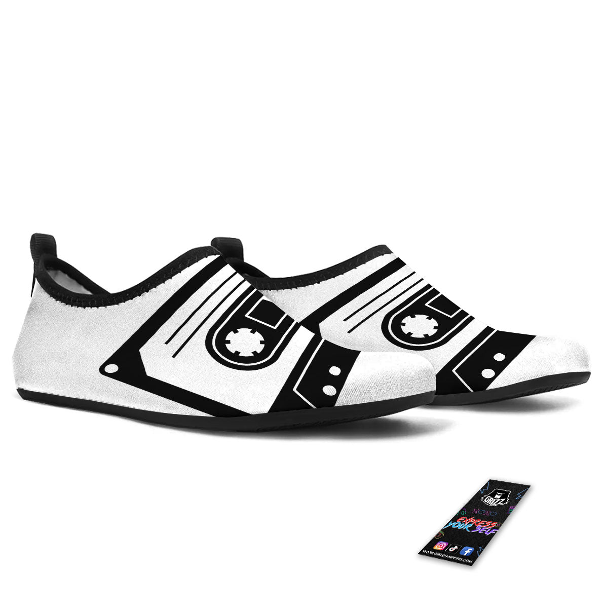 Cassette Tape White And Black Print Water Shoes-grizzshop