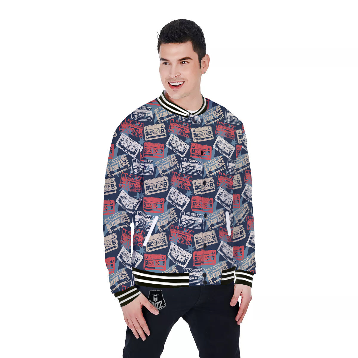 Cassette Vintage Print Pattern Baseball Jacket-grizzshop