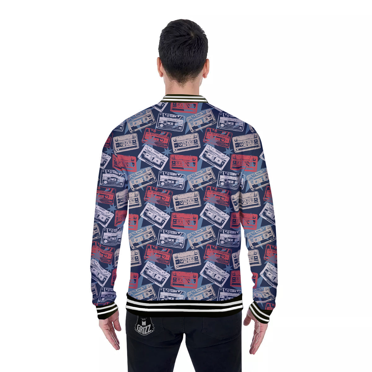 Cassette Vintage Print Pattern Baseball Jacket-grizzshop