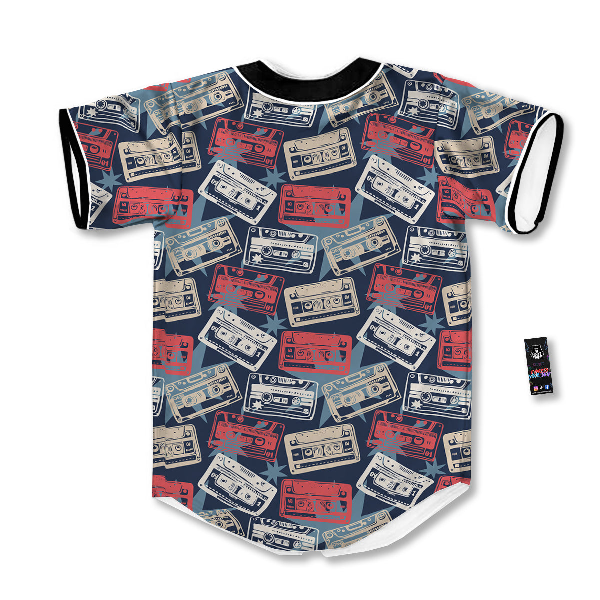 Cassette Vintage Print Pattern Baseball Jersey-grizzshop