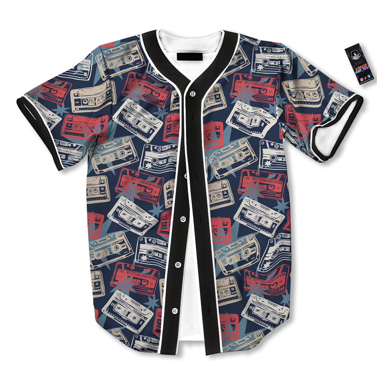 Cassette Vintage Print Pattern Baseball Jersey-grizzshop