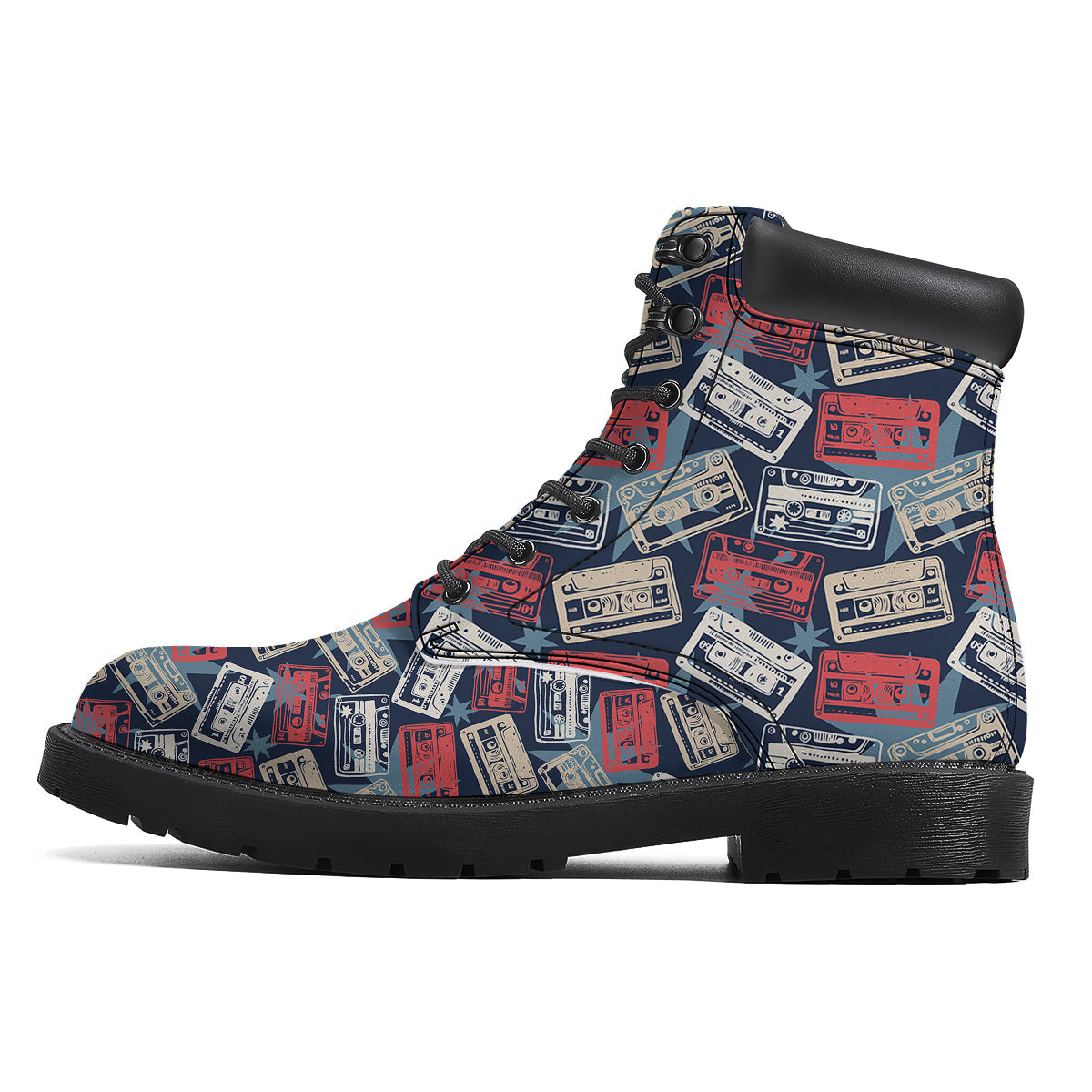 Cassette Vintage Print Pattern Boots-grizzshop