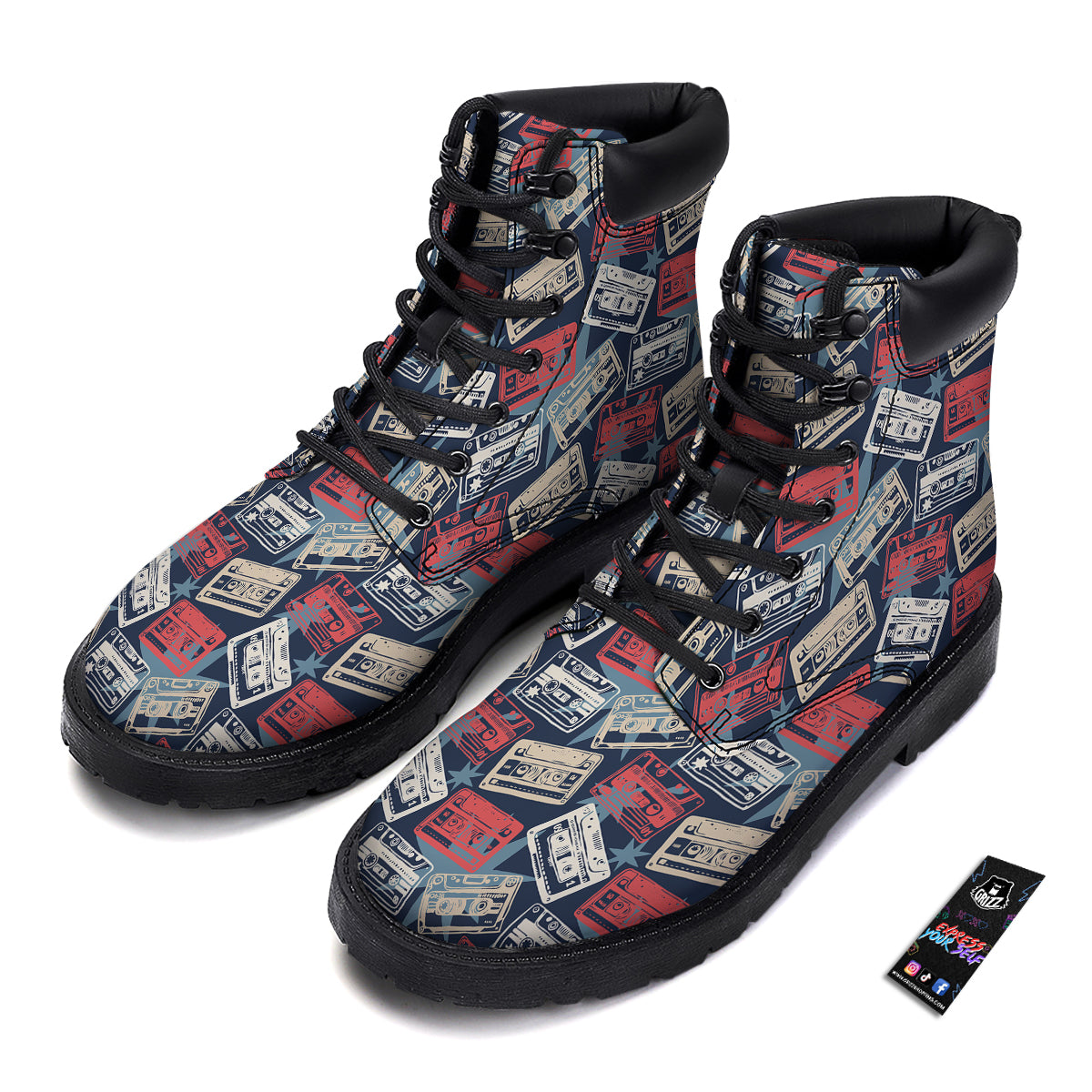 Cassette Vintage Print Pattern Boots-grizzshop