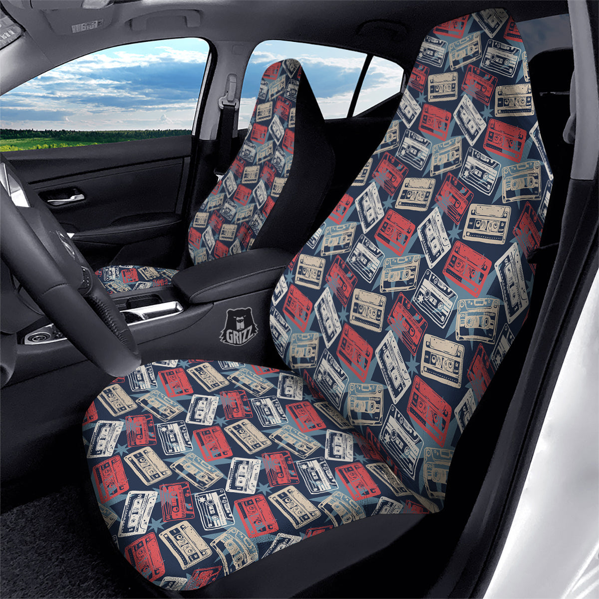 Cassette Vintage Print Pattern Car Seat Covers-grizzshop