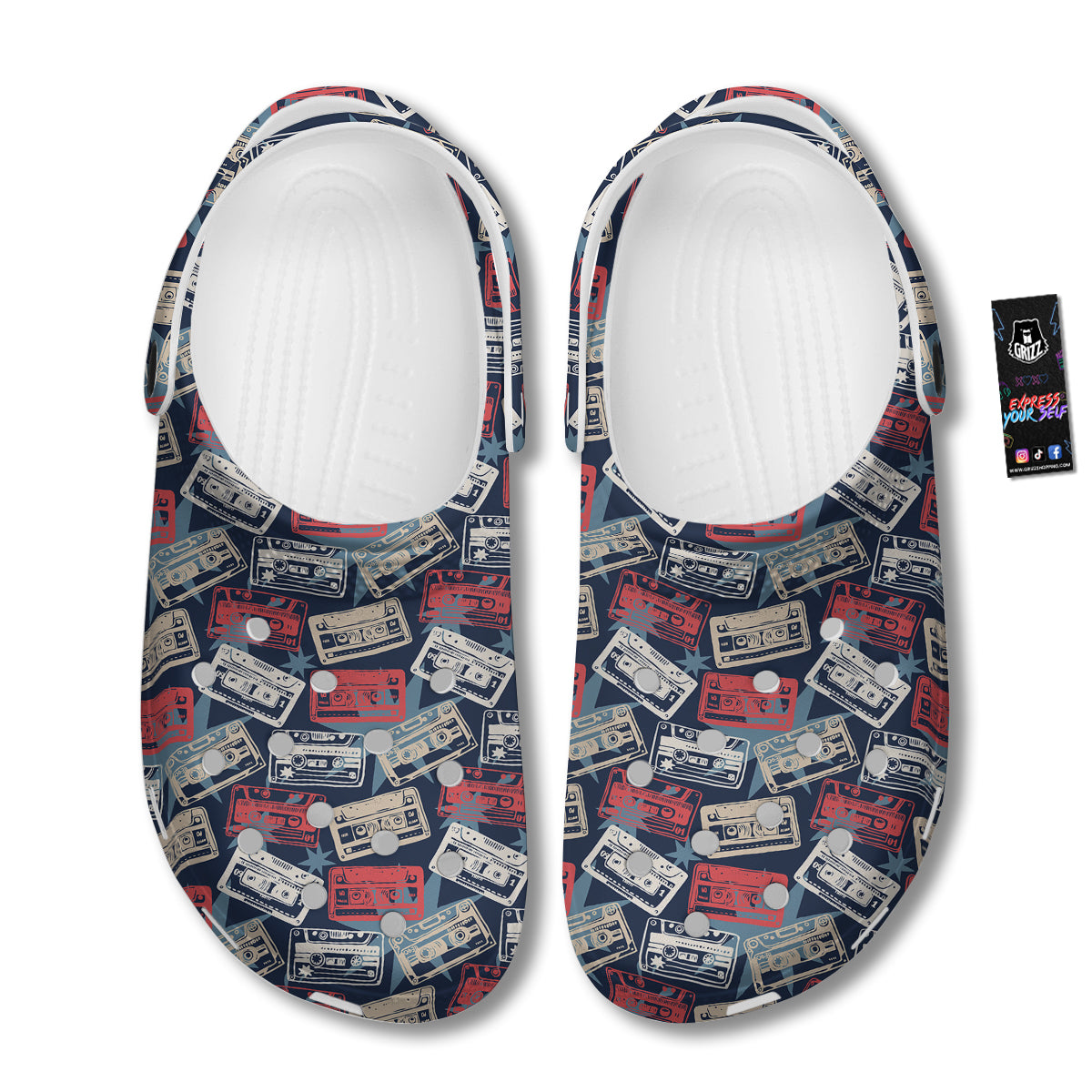 Cassette Vintage Print Pattern Clog-grizzshop