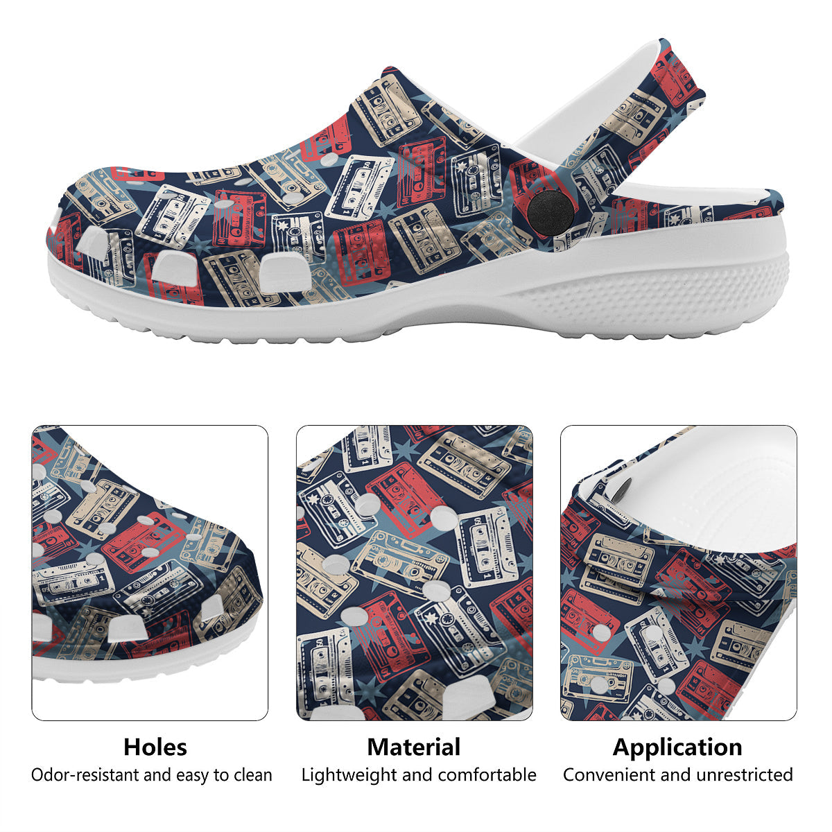 Cassette Vintage Print Pattern Clog-grizzshop