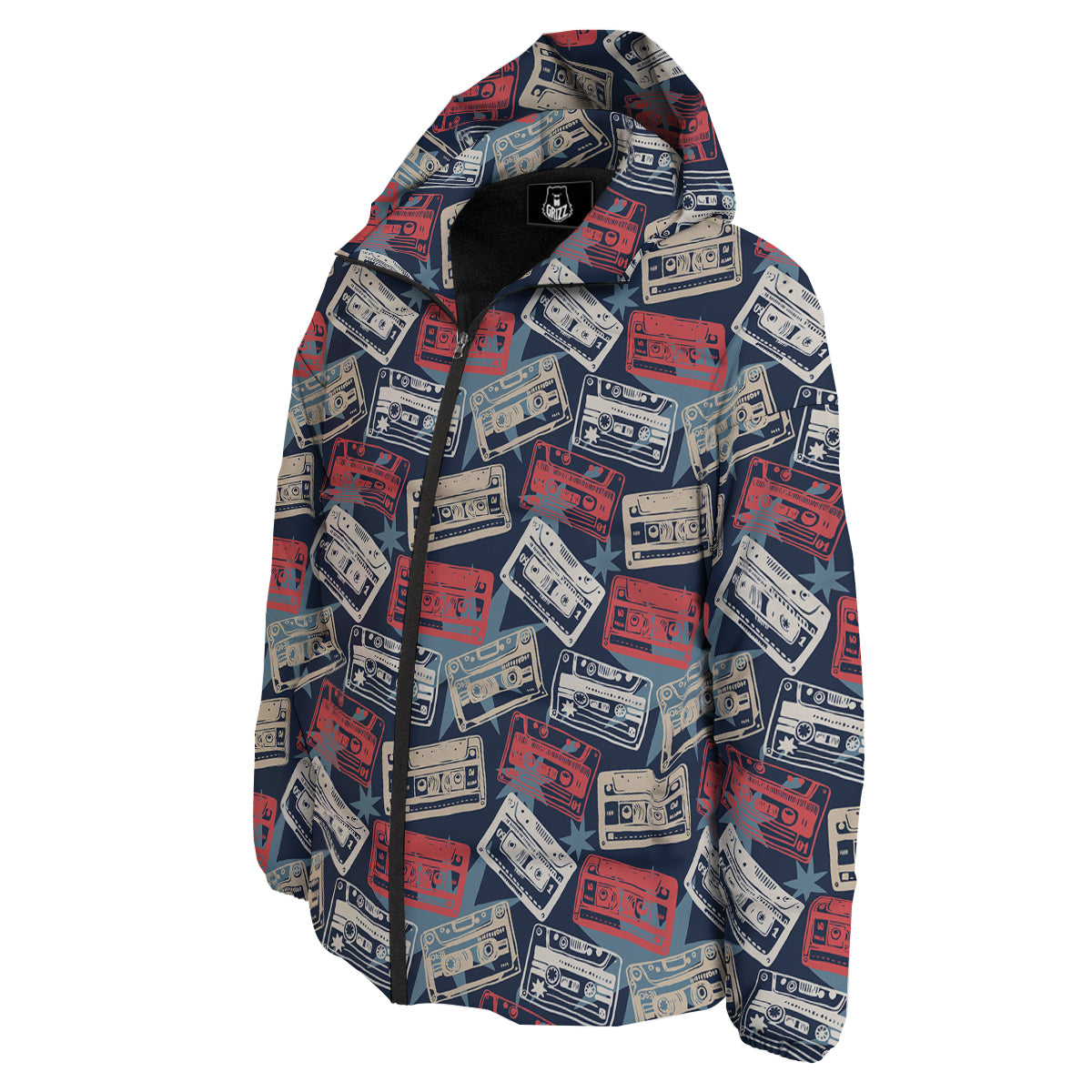 Cassette Vintage Print Pattern Down Jacket-grizzshop