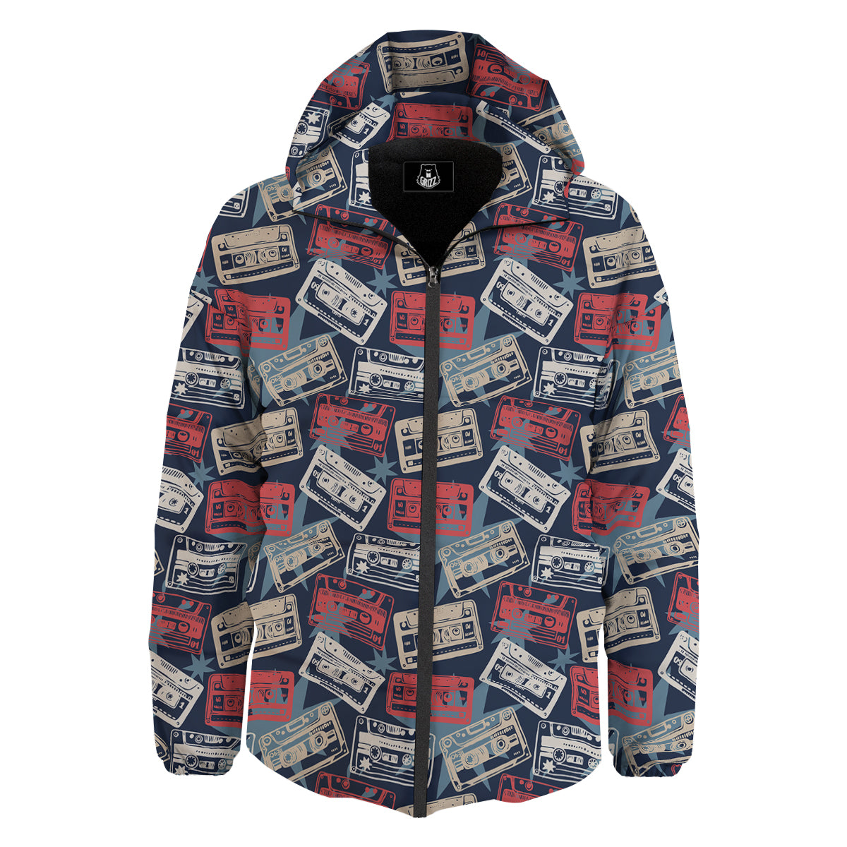 Cassette Vintage Print Pattern Down Jacket-grizzshop