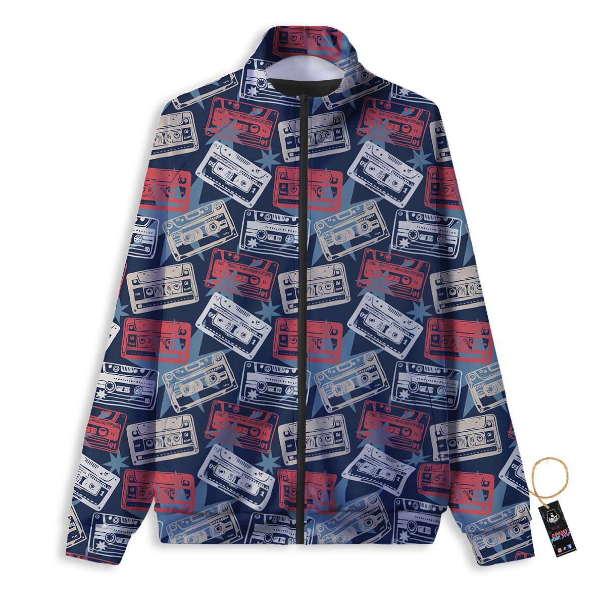 Cassette Vintage Print Pattern Track Jacket-grizzshop