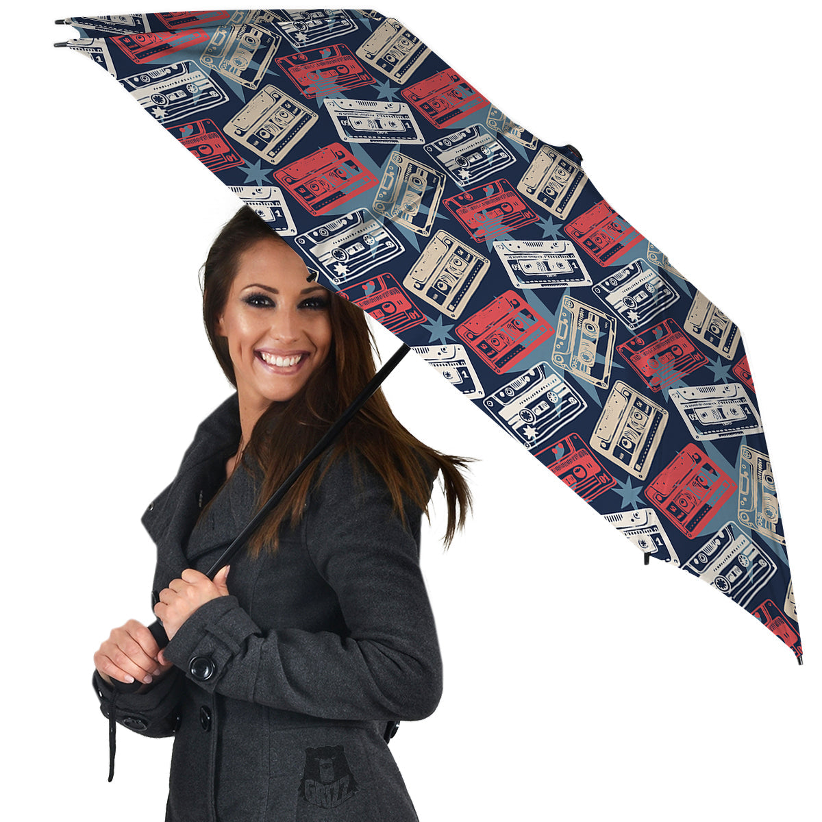Cassette Vintage Print Pattern Umbrella-grizzshop