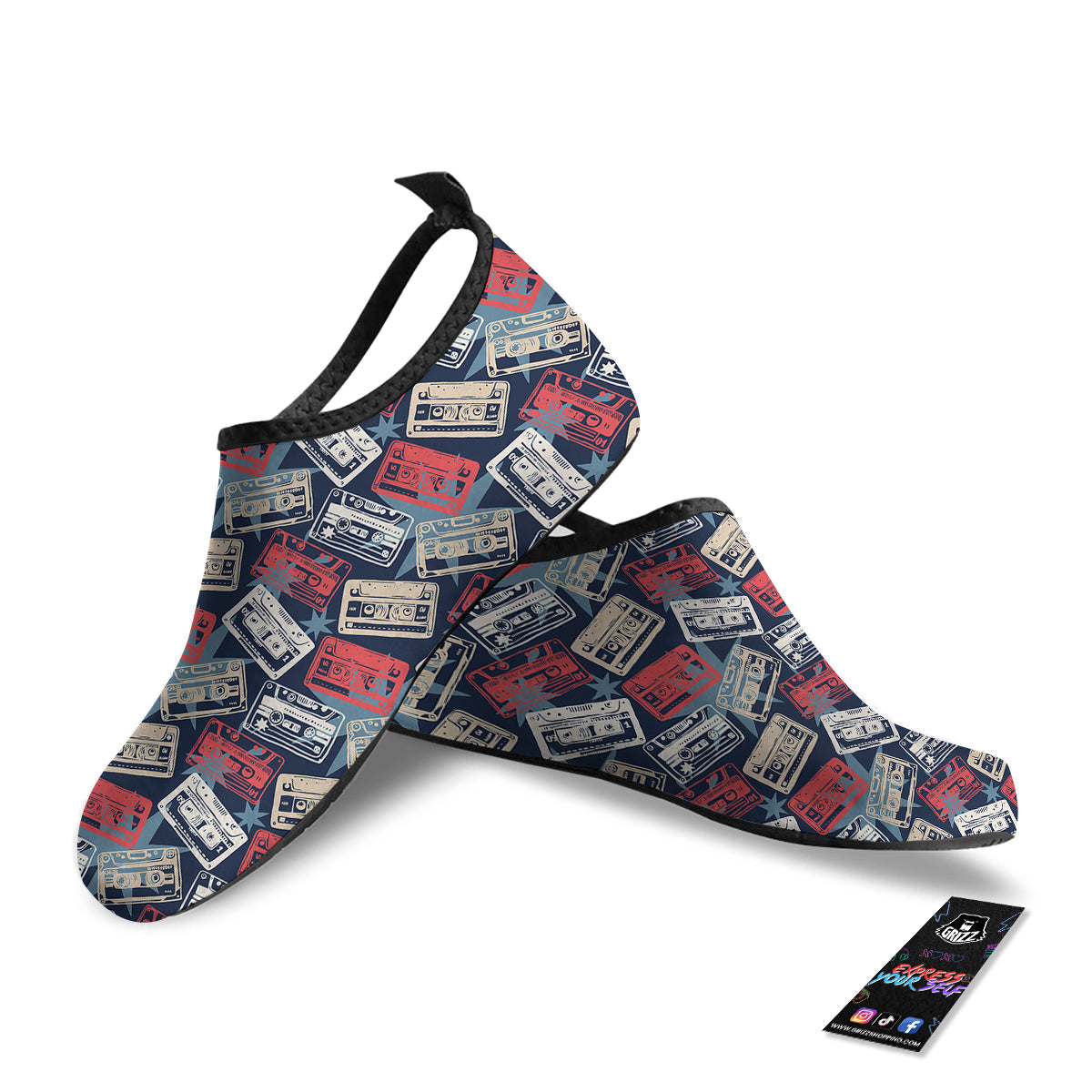 Cassette Vintage Print Pattern Water Shoes-grizzshop