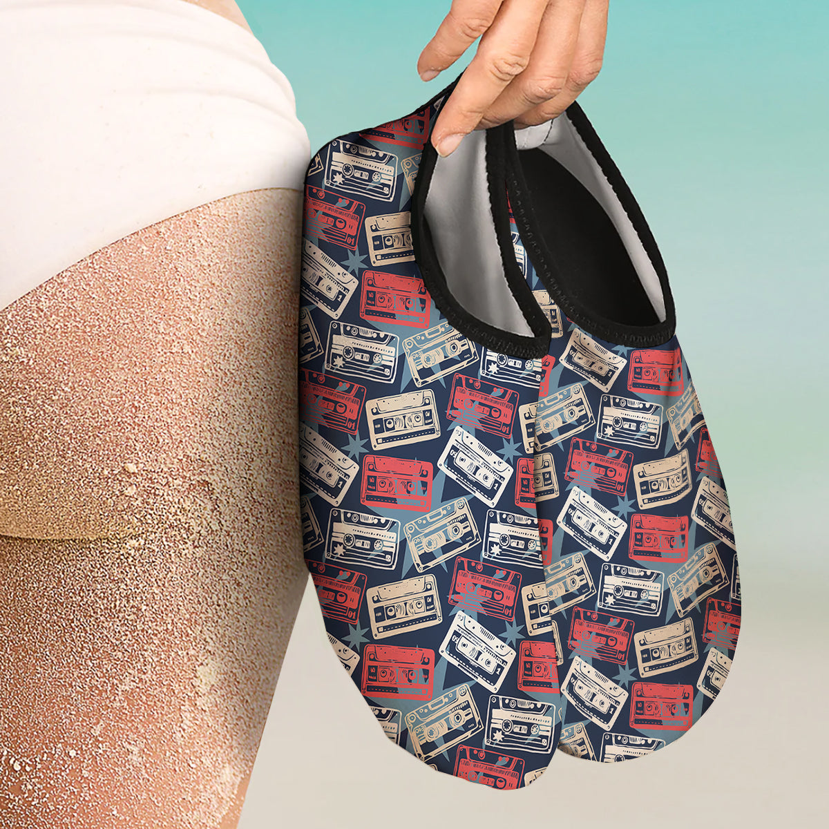 Cassette Vintage Print Pattern Water Shoes-grizzshop